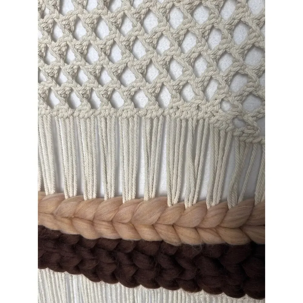 Large 39x34 Boho Macrame Wall Hanging Fringe Neutral Decor